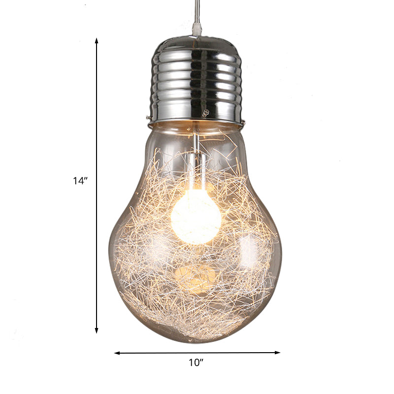 Industrial Pendant Light With Clear Glass Shade In Chrome - Bulb Shape 6/8.5/12 Wide