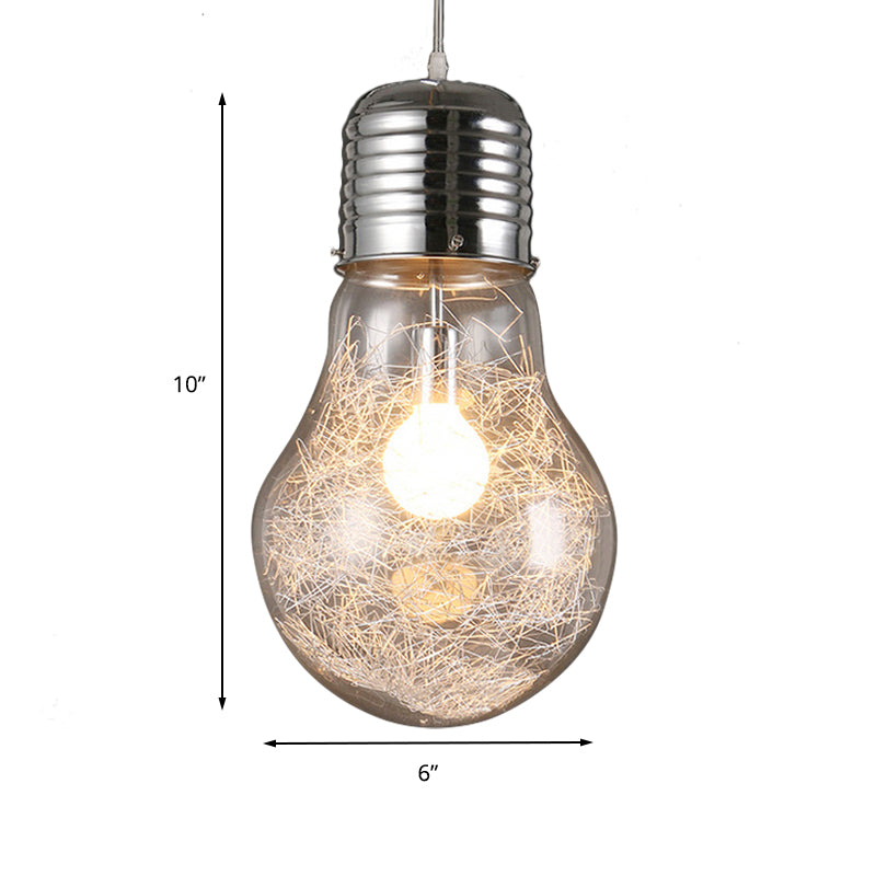 Industrial Bulb Shaped Pendant Light with Clear Glass in Chrome - 1 Light, 6"/8.5"/12" Wide