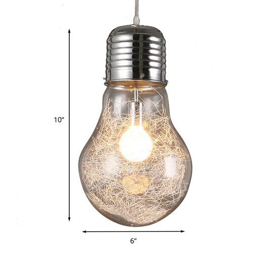 Industrial Pendant Light With Clear Glass Shade In Chrome - Bulb Shape 6/8.5/12 Wide