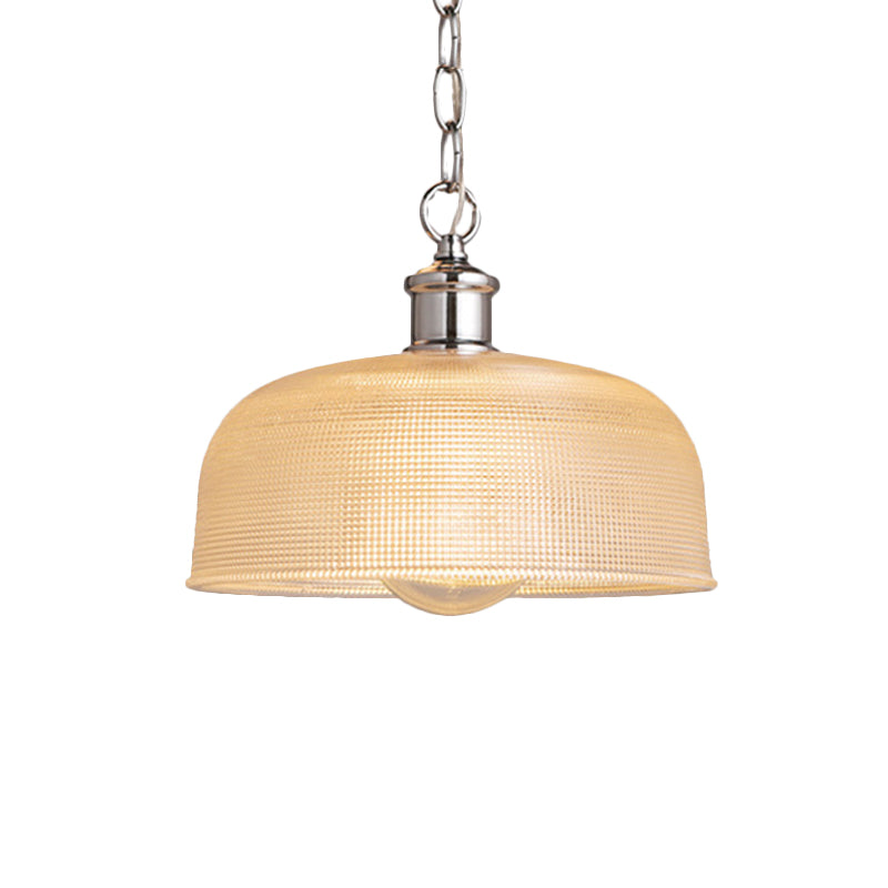 Modern Chrome Dome Pendant Light With Prismatic Glass - 1-Light Ceiling Fixture