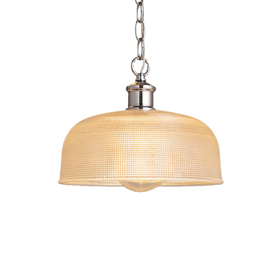 Modern Chrome Dome Pendant Light With Prismatic Glass - 1-Light Ceiling Fixture