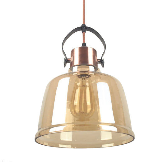 Contemporary Black Pendant Light With Clear Glass Dome - Grey/Amber Finish