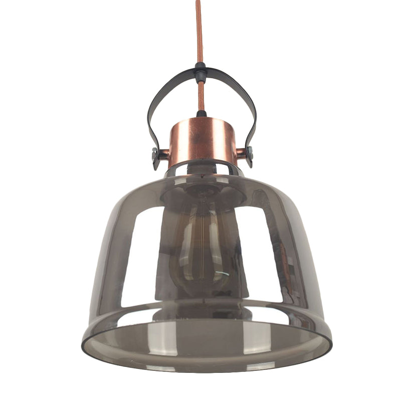 Contemporary Grey/Amber Glass Pendant Light Kit for Dining Room - Dome Design, 1 Light, Black