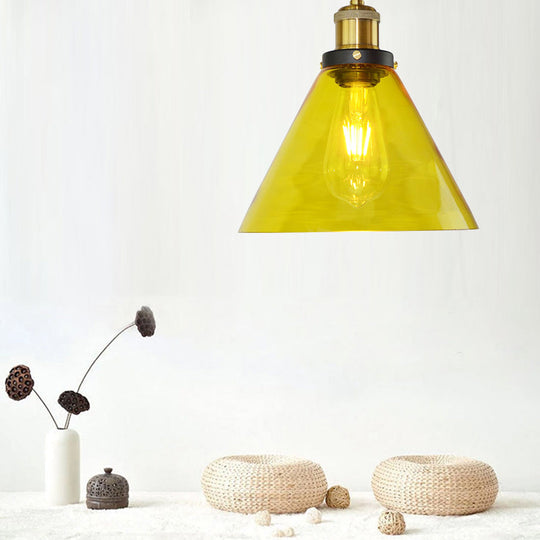 Yellow Glass Industrial Pendant Light - Hanging Ceiling Lamp For Living Room