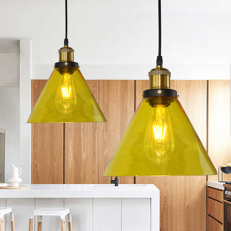 Yellow Glass Industrial Hanging Pendant Light for Living Room Ceiling