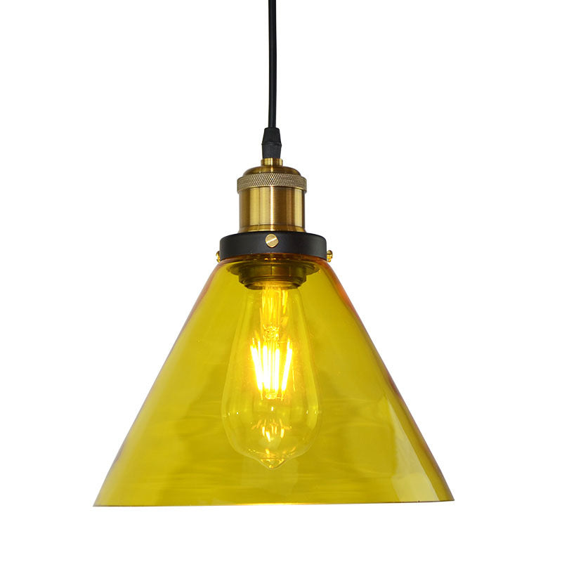 Yellow Glass Industrial Hanging Pendant Light for Living Room Ceiling