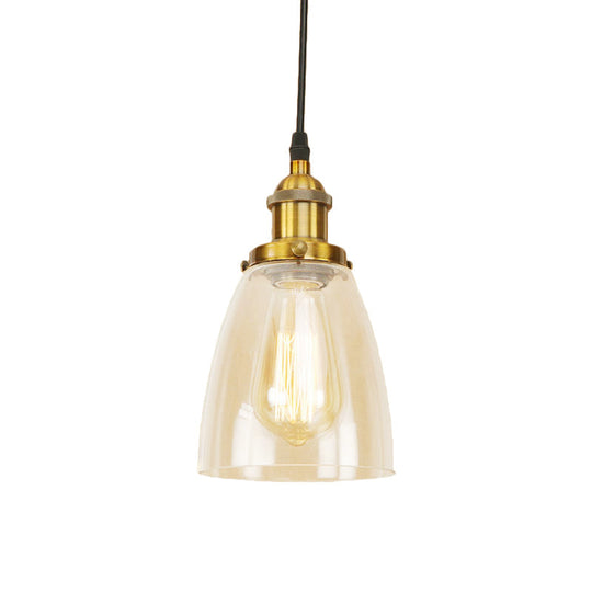 Farmhouse 1 Light Brass/Copper Pendant Ceiling Light with Clear Glass Tapered Shade