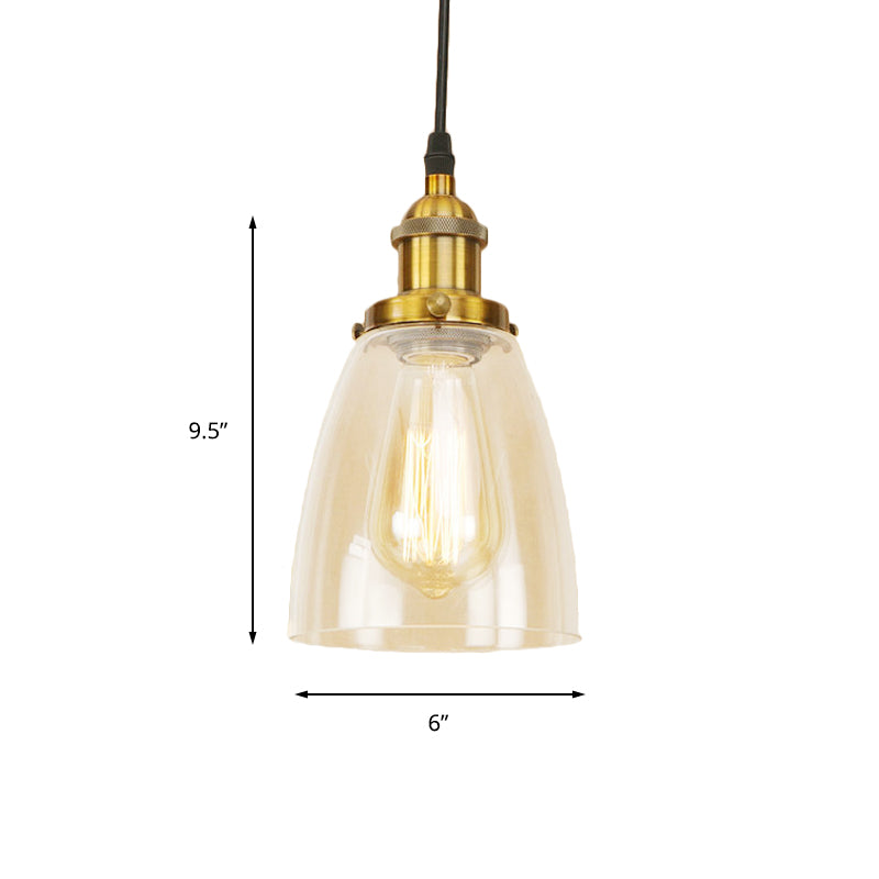 Farmhouse 1 Light Brass/Copper Pendant Ceiling Light with Clear Glass Tapered Shade