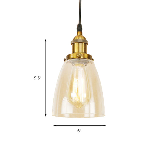 Farmhouse 1 Light Brass/Copper Pendant Ceiling Light with Clear Glass Tapered Shade