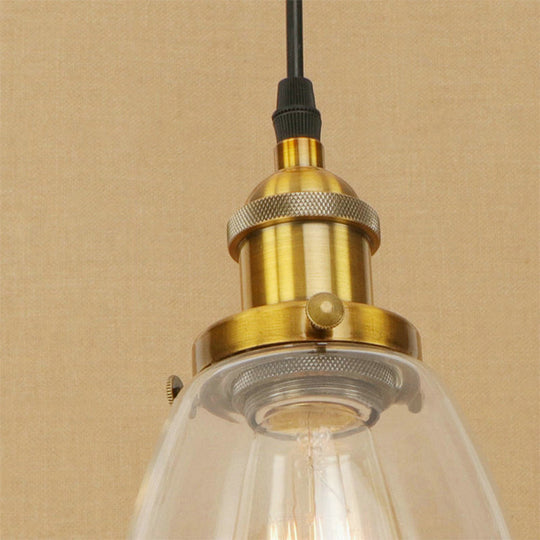 Farmhouse 1 Light Brass/Copper Pendant Ceiling Light with Clear Glass Tapered Shade