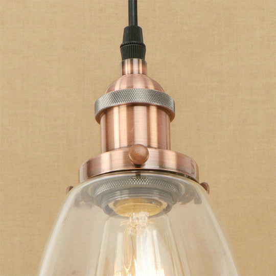 Farmhouse 1 Light Brass/Copper Pendant Ceiling Light with Clear Glass Tapered Shade