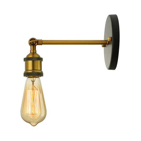 Industrial Metal Wall Lamp - Black/Brass Finish 1 Head Mini Sconce Lighting With Bare Bulb For