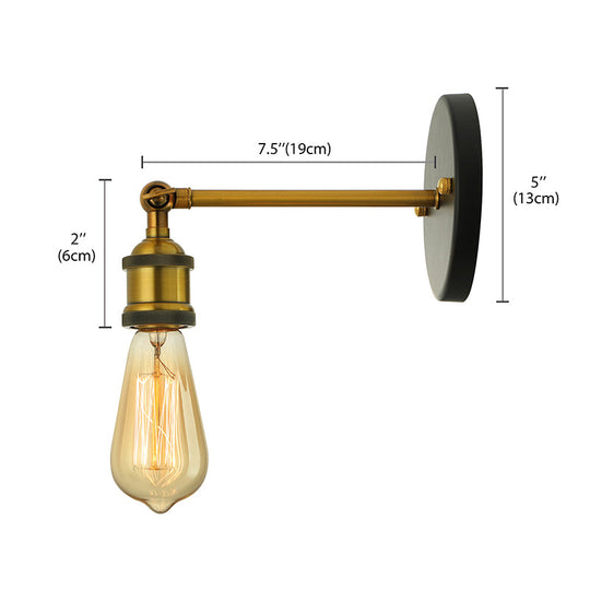 Industrial Metal Wall Lamp - Black/Brass Finish 1 Head Mini Sconce Lighting With Bare Bulb For