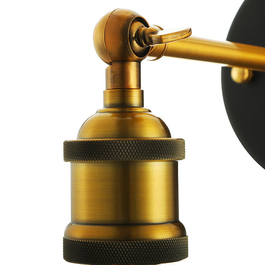 Industrial Metal Wall Lamp - Black/Brass Finish 1 Head Mini Sconce Lighting With Bare Bulb For