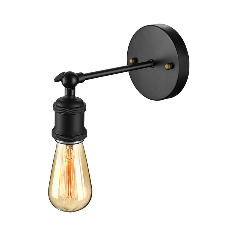 Industrial Metal Wall Lamp - Black/Brass Finish 1 Head Mini Sconce Lighting With Bare Bulb For