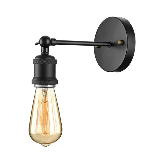 Industrial Metal Wall Lamp - Black/Brass Finish 1 Head Mini Sconce Lighting With Bare Bulb For