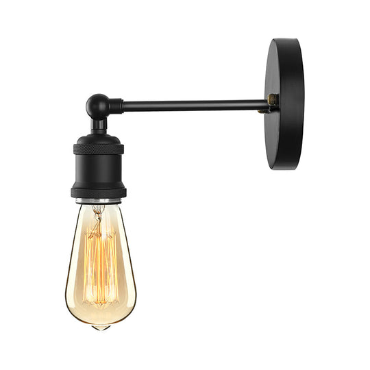 Industrial Metal Wall Lamp - Black/Brass Finish 1 Head Mini Sconce Lighting With Bare Bulb For