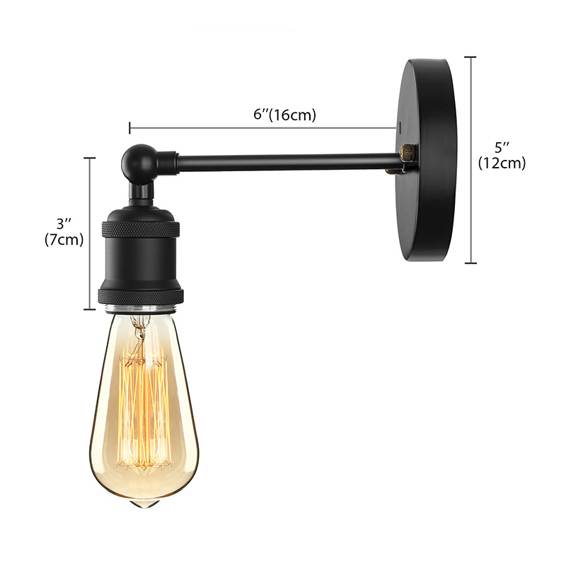 Industrial Metal Wall Lamp - Black/Brass Finish 1 Head Mini Sconce Lighting With Bare Bulb For