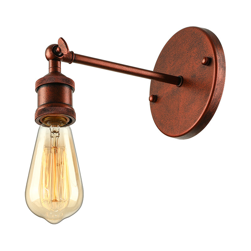 Industrial Metal Wall Lamp - Black/Brass Finish 1 Head Mini Sconce Lighting With Bare Bulb For