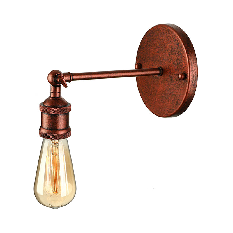 Industrial Metal Wall Lamp - Black/Brass Finish 1 Head Mini Sconce Lighting With Bare Bulb For