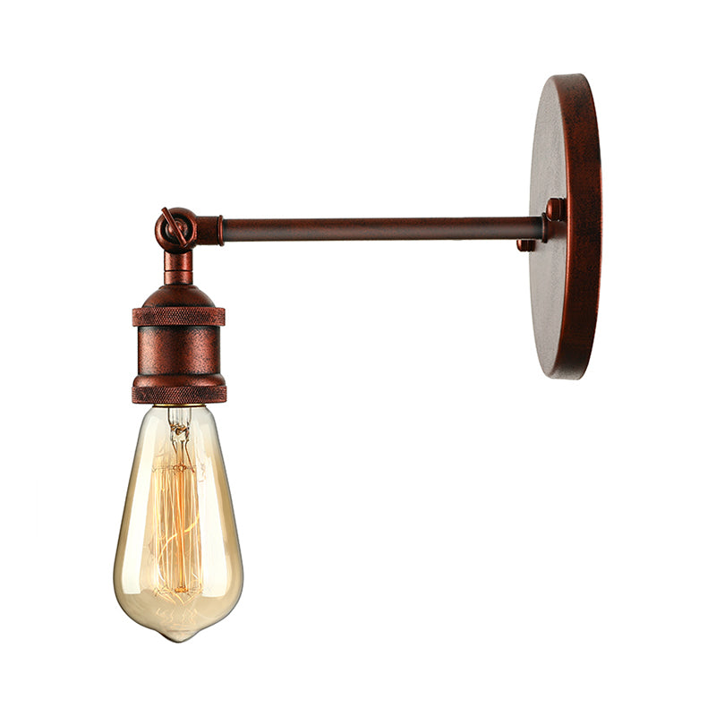 Industrial Metal Wall Lamp - Black/Brass Finish 1 Head Mini Sconce Lighting With Bare Bulb For