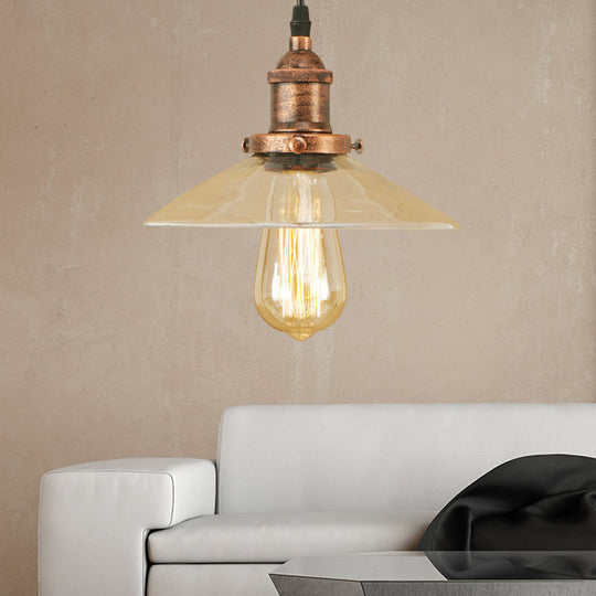 Industrial Cone Pendant Lamp With Clear Glass Shade - Rustic Black/Copper Accent For Living Room