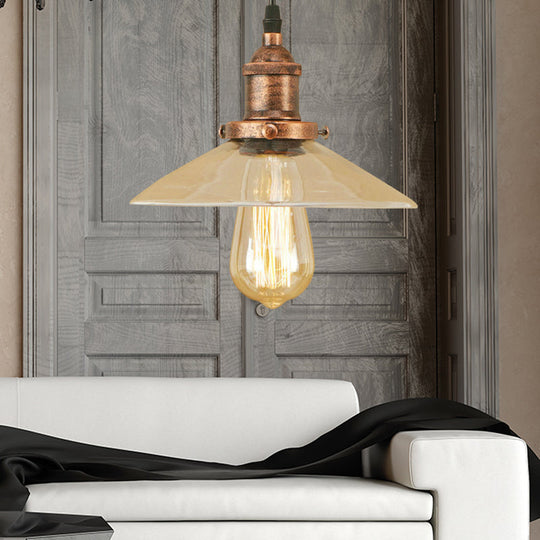 Industrial Clear Glass Pendant Lamp with Cone Shade - Black/Rust/Copper Finish - Living Room Hanging Light Fixture