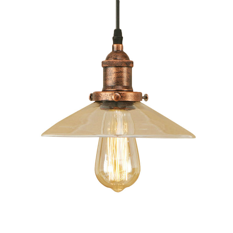 Industrial Clear Glass Pendant Lamp with Cone Shade - Black/Rust/Copper Finish - Living Room Hanging Light Fixture