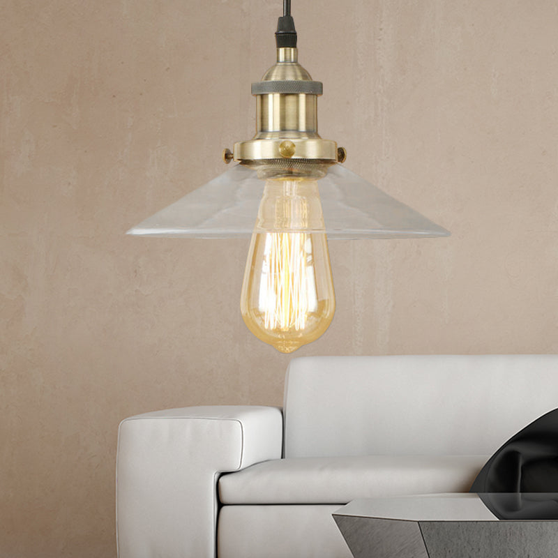 Industrial Clear Glass Pendant Lamp with Cone Shade - Black/Rust/Copper Finish - Living Room Hanging Light Fixture