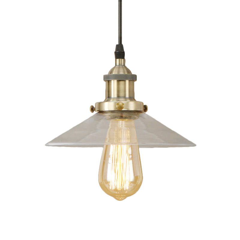 Industrial Clear Glass Pendant Lamp with Cone Shade - Black/Rust/Copper Finish - Living Room Hanging Light Fixture