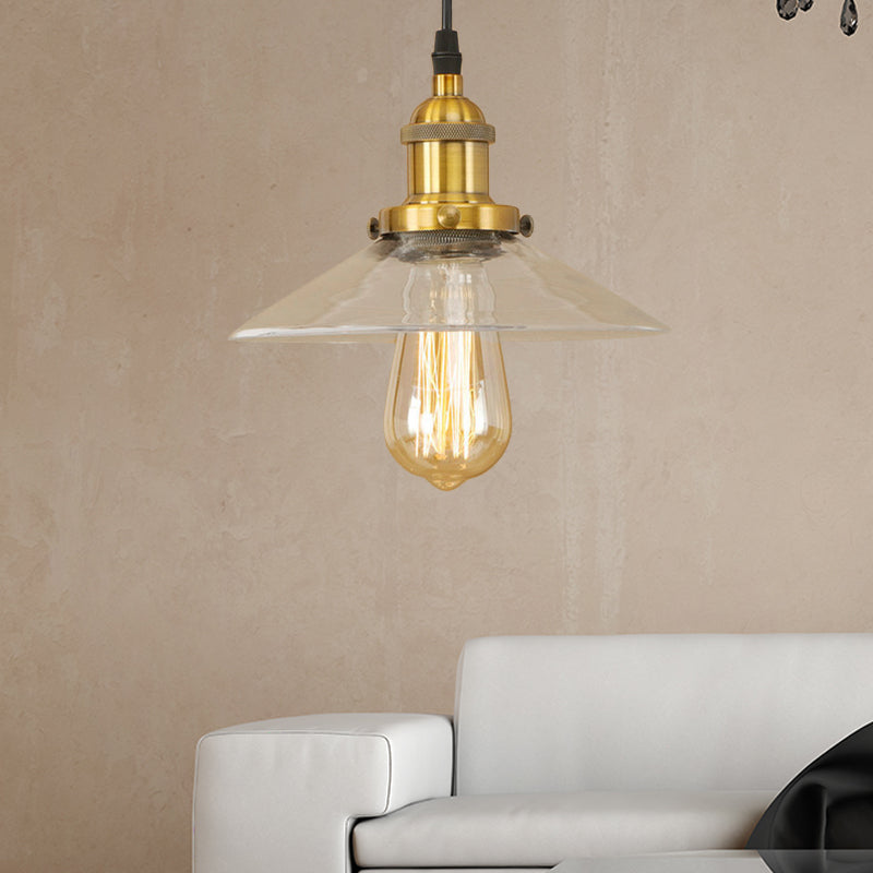 Industrial Cone Pendant Lamp With Clear Glass Shade - Rustic Black/Copper Accent For Living Room