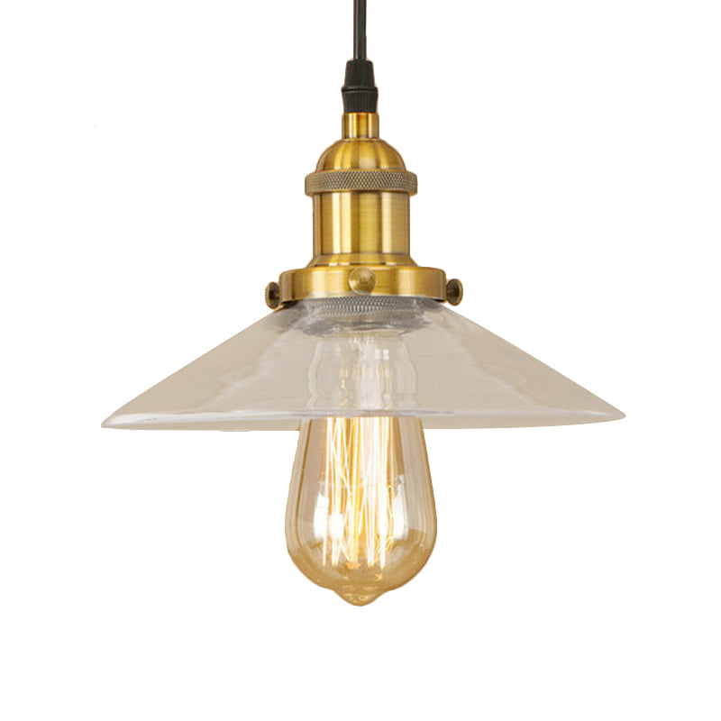 Industrial Clear Glass Pendant Lamp with Cone Shade - Black/Rust/Copper Finish - Living Room Hanging Light Fixture