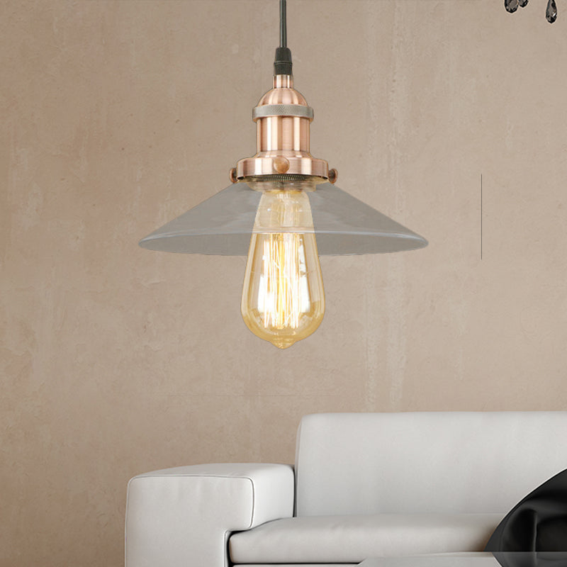 Industrial Cone Pendant Lamp With Clear Glass Shade - Rustic Black/Copper Accent For Living Room