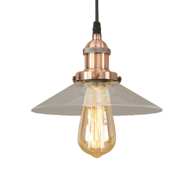 Industrial Clear Glass Pendant Lamp with Cone Shade - Black/Rust/Copper Finish - Living Room Hanging Light Fixture