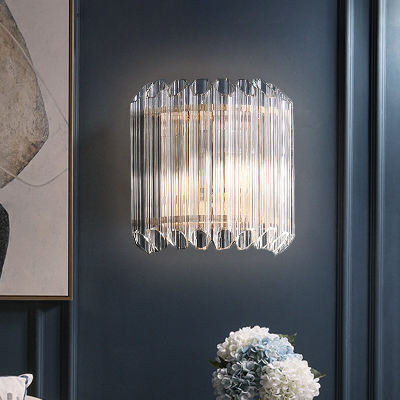 Modern Clear Crystal Wall Sconce - Half Drum Bedroom Light Fixture With 1 Simplicity