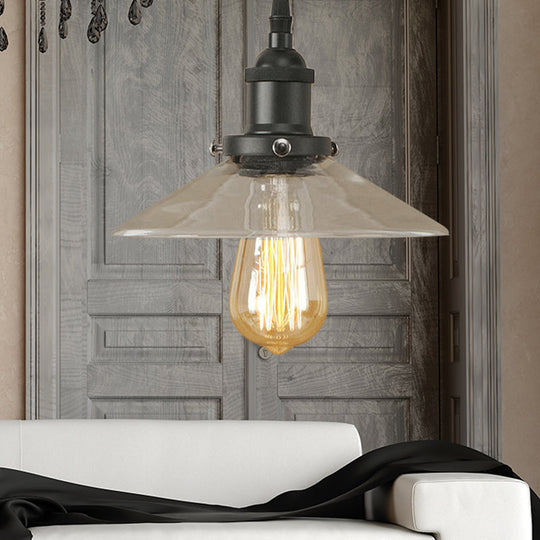 Industrial Clear Glass Pendant Lamp with Cone Shade - Black/Rust/Copper Finish - Living Room Hanging Light Fixture