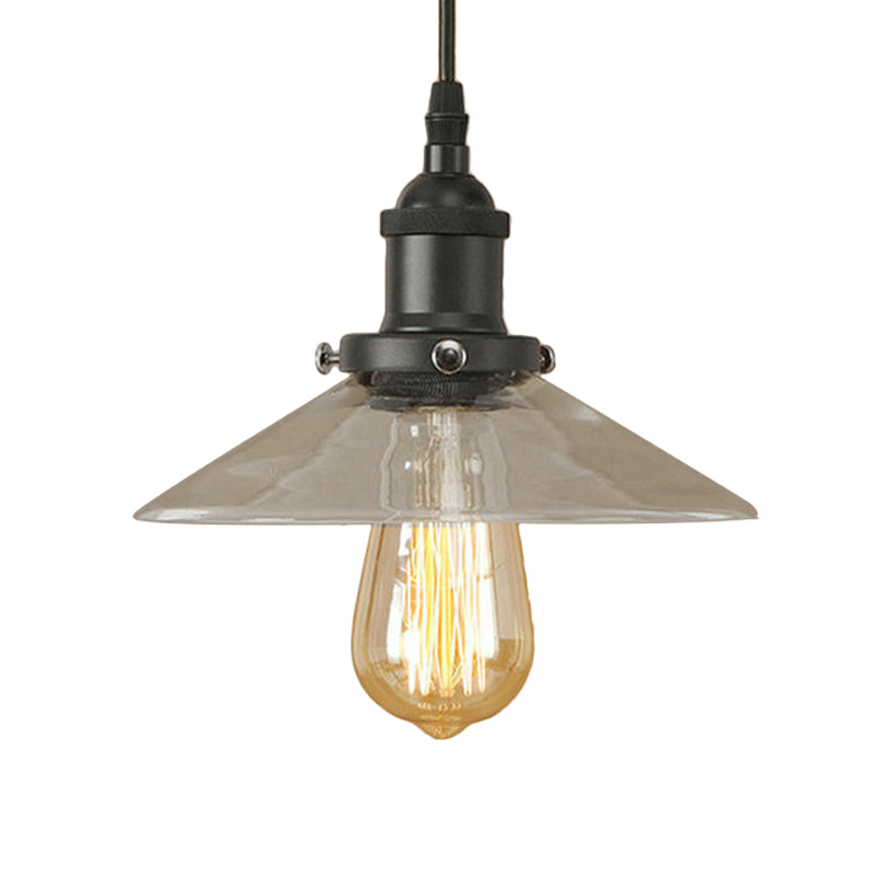 Industrial Cone Pendant Lamp With Clear Glass Shade - Rustic Black/Copper Accent For Living Room