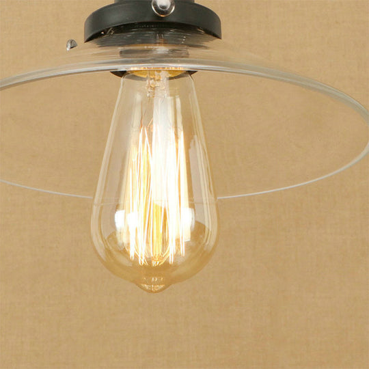 Industrial Clear Glass Pendant Lamp with Cone Shade - Black/Rust/Copper Finish - Living Room Hanging Light Fixture