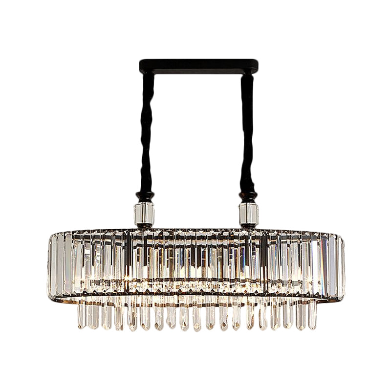 Contemporary Black Hanging Dining Room Island Lamp With Crystal Prisms Shade - 4/6 Heads 27.5/35.5