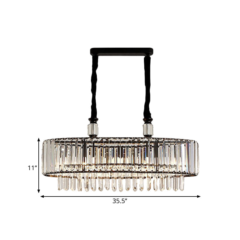 Contemporary Black Hanging Dining Room Island Lamp With Crystal Prisms Shade - 4/6 Heads 27.5/35.5