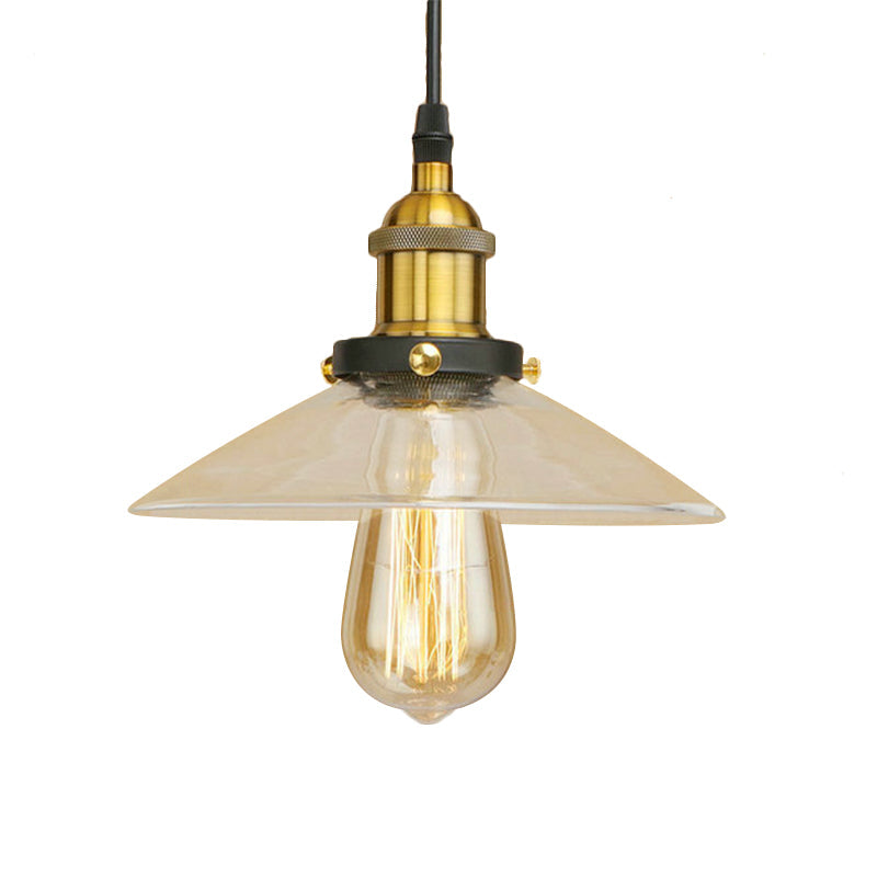 Industrial Clear Glass Pendant Lamp with Cone Shade - Black/Rust/Copper Finish - Living Room Hanging Light Fixture