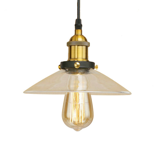 Industrial Cone Pendant Lamp With Clear Glass Shade - Rustic Black/Copper Accent For Living Room