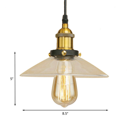 Industrial Clear Glass Pendant Lamp with Cone Shade - Black/Rust/Copper Finish - Living Room Hanging Light Fixture