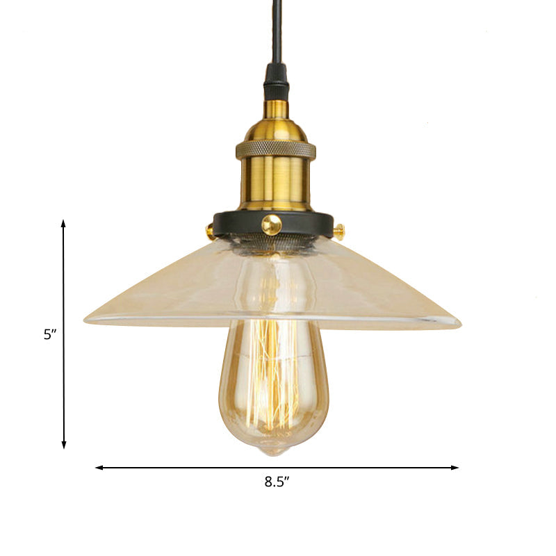 Industrial Cone Pendant Lamp With Clear Glass Shade - Rustic Black/Copper Accent For Living Room