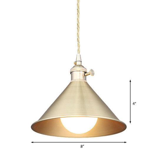 Mid Century Pendant Light With Metallic Brass Finish And Tapered Shade