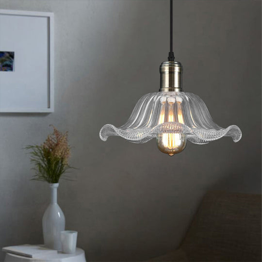 Industrial Brass Clear Glass Pendant Light With Wavy Edge - 1 Bowl Fixture 8/10/12 Wide / 10