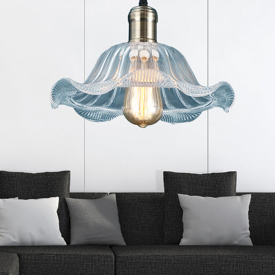 Industrial Brass Clear Glass Pendant Light With Wavy Edge - 1 Bowl Fixture 8/10/12 Wide / 8