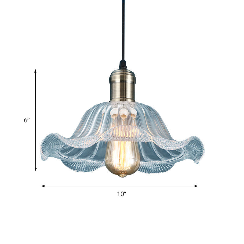 Industrial Brass Clear Glass Pendant Light With Wavy Edge - 1 Bowl Fixture 8/10/12 Wide