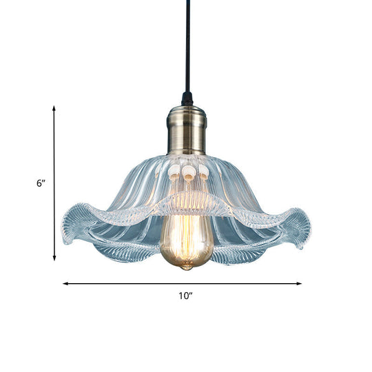 Industrial Brass Clear Glass Pendant Light With Wavy Edge - 1 Bowl Fixture 8/10/12 Wide