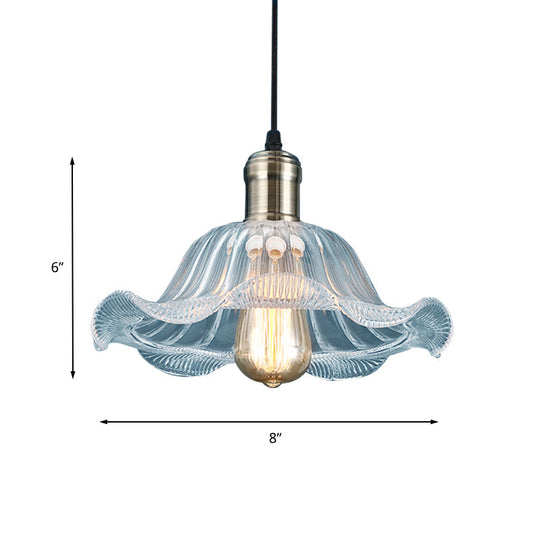 Industrial Brass Clear Glass Pendant Light With Wavy Edge - 1 Bowl Fixture 8/10/12 Wide